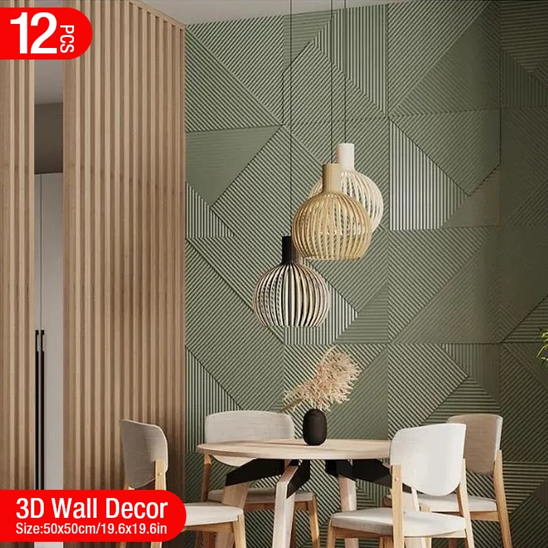 Wall Panel 3D Texture - 12pcs 50cm 3D wall decor Wood