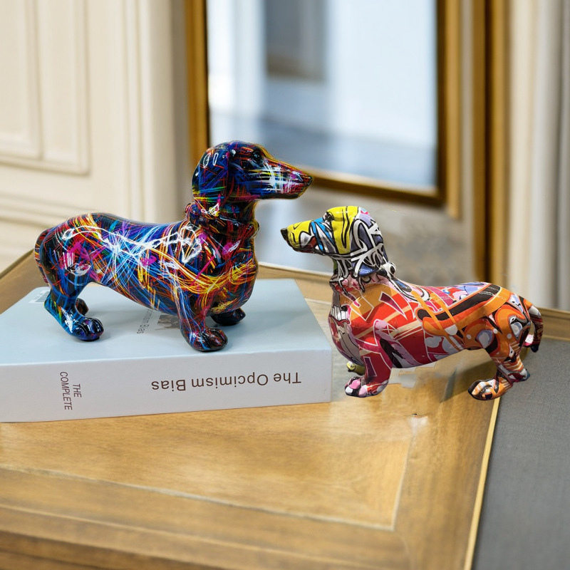 Interior Design Home Decor - Graffiti Dachshund Figurine Colorful Dog Statue