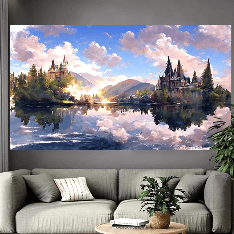 Castle Lake Wall Tapestry Fant - Interior Design Poster บทวิจารณ์และราคา