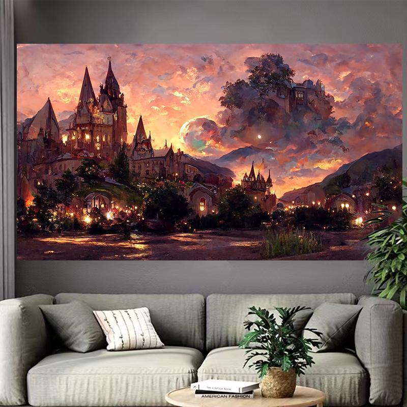 Castle Lake Wall Tapestry Fant - Interior Design Poster บทวิจารณ์และราคา