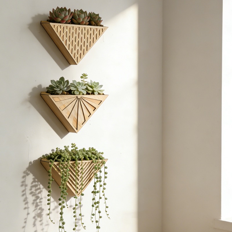 1pcs Light Wood Geometric Line - Geometric Shelf Triangle บทวิจารณ์และราคา
