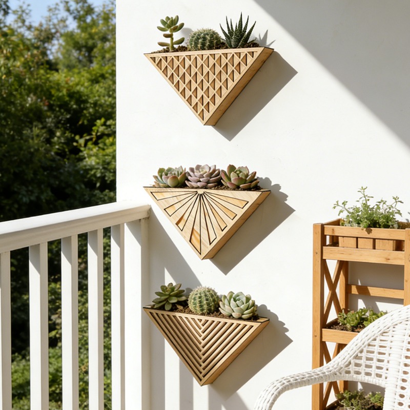 1pcs Light Wood Geometric Line - Geometric Shelf Triangle บทวิจารณ์และราคา
